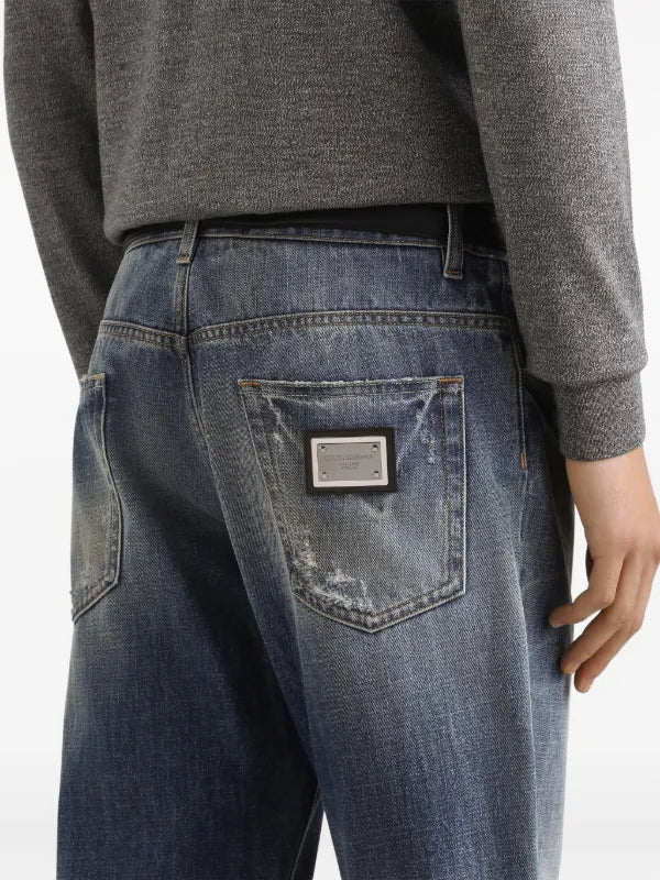 D&G Faded Effect Logo Jeans