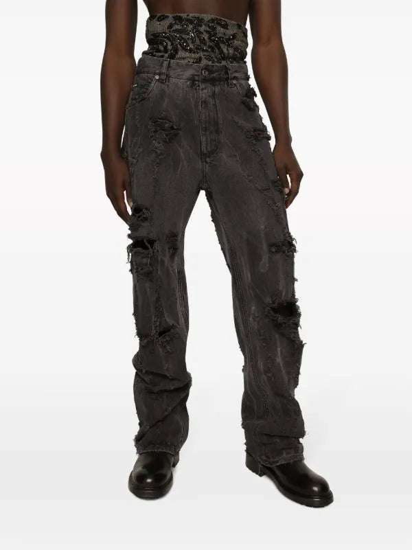 D&G Distressed Straight-Leg Jeans