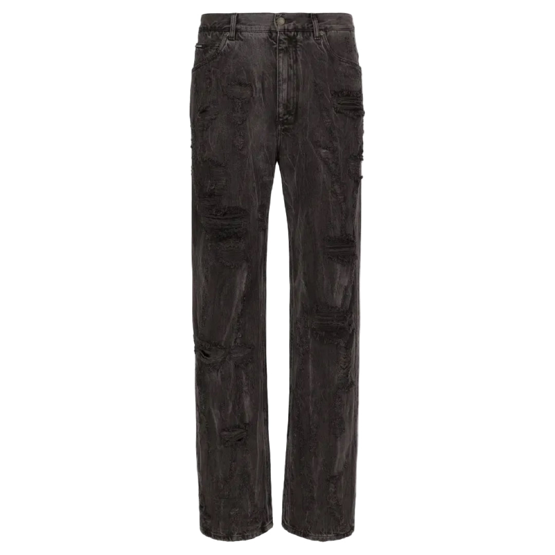 D&G Distressed Straight-Leg Jeans